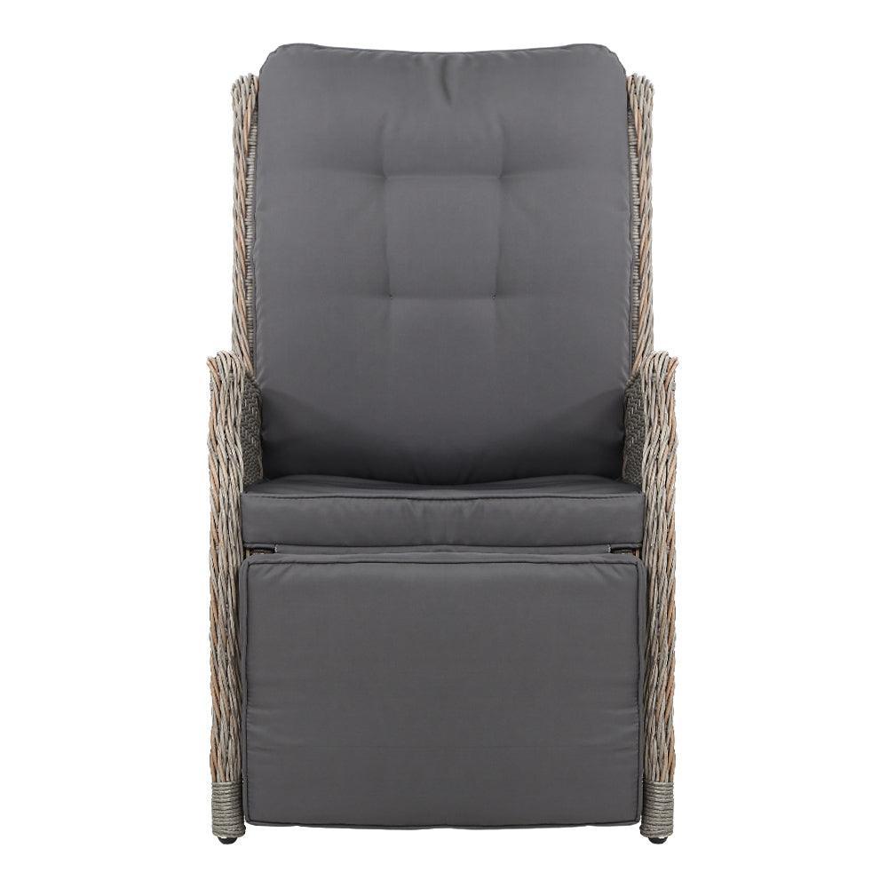 Gardeon Recliner Chairs Sun lounge Outdoor Furniture Setting Patio Wicker Sofa Grey 2pcs - John Cootes