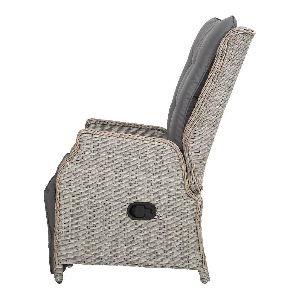 Gardeon Recliner Chairs Sun lounge Outdoor Furniture Setting Patio Wicker Sofa Grey 2pcs - John Cootes