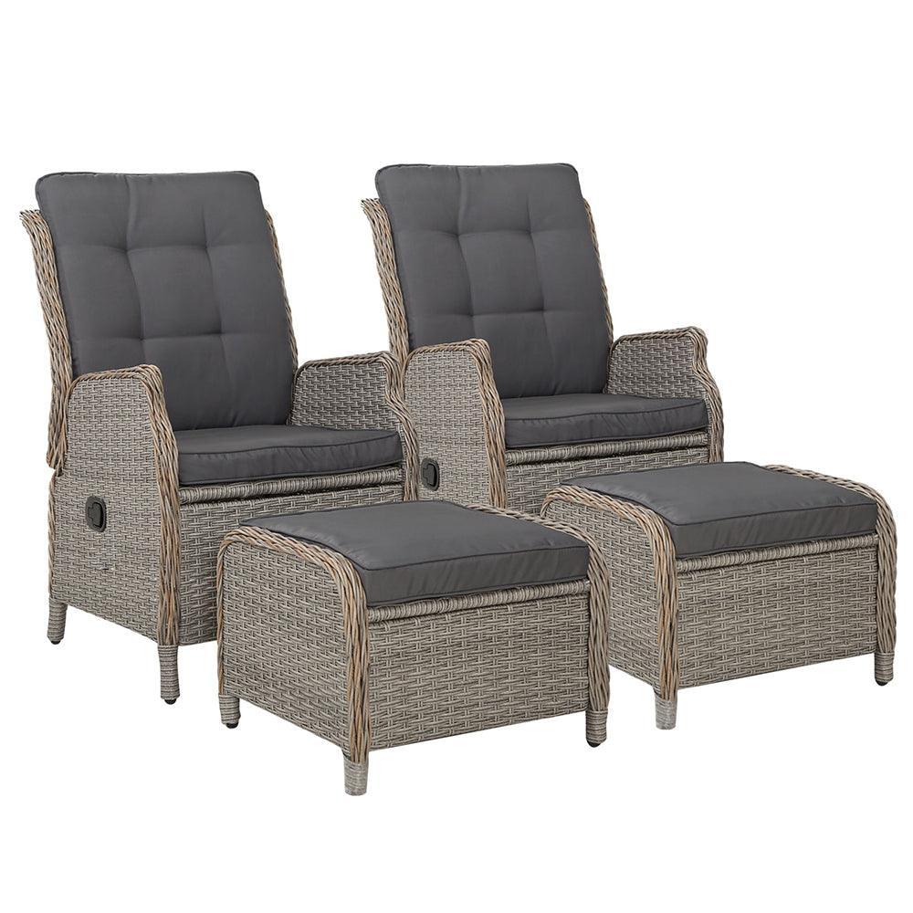 Gardeon Recliner Chairs Sun lounge Outdoor Patio Furniture Wicker Sofa Lounger 2pcs - John Cootes