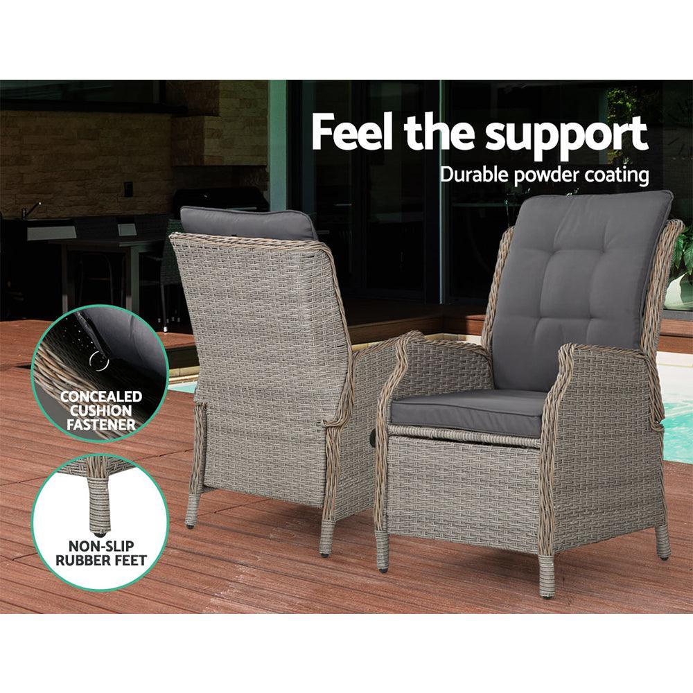 Gardeon Recliner Chairs Sun lounge Outdoor Patio Furniture Wicker Sofa Lounger 2pcs - John Cootes