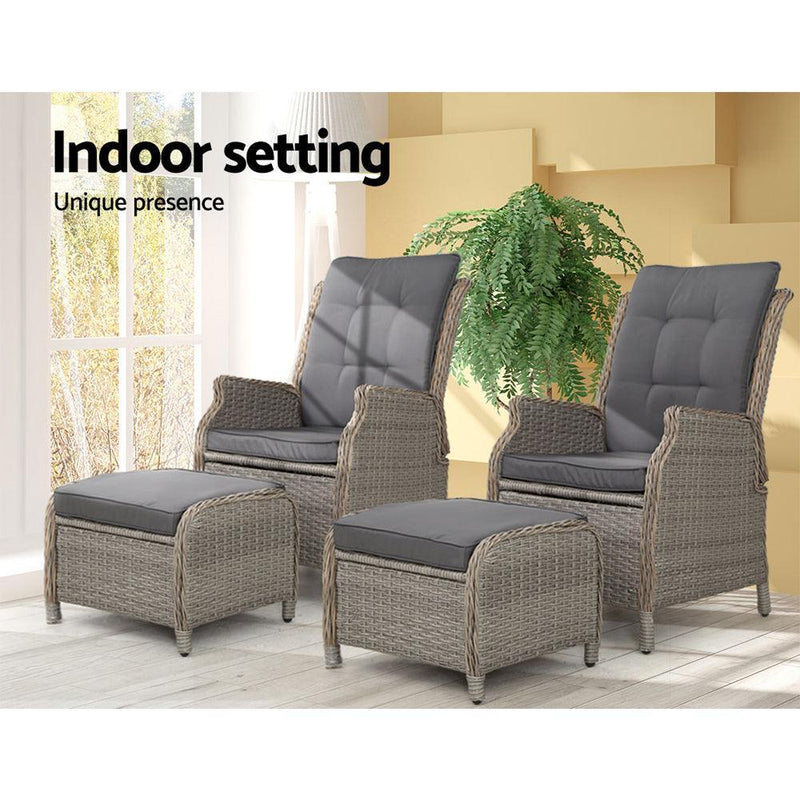 Gardeon Recliner Chairs Sun lounge Outdoor Patio Furniture Wicker Sofa Lounger 2pcs - John Cootes