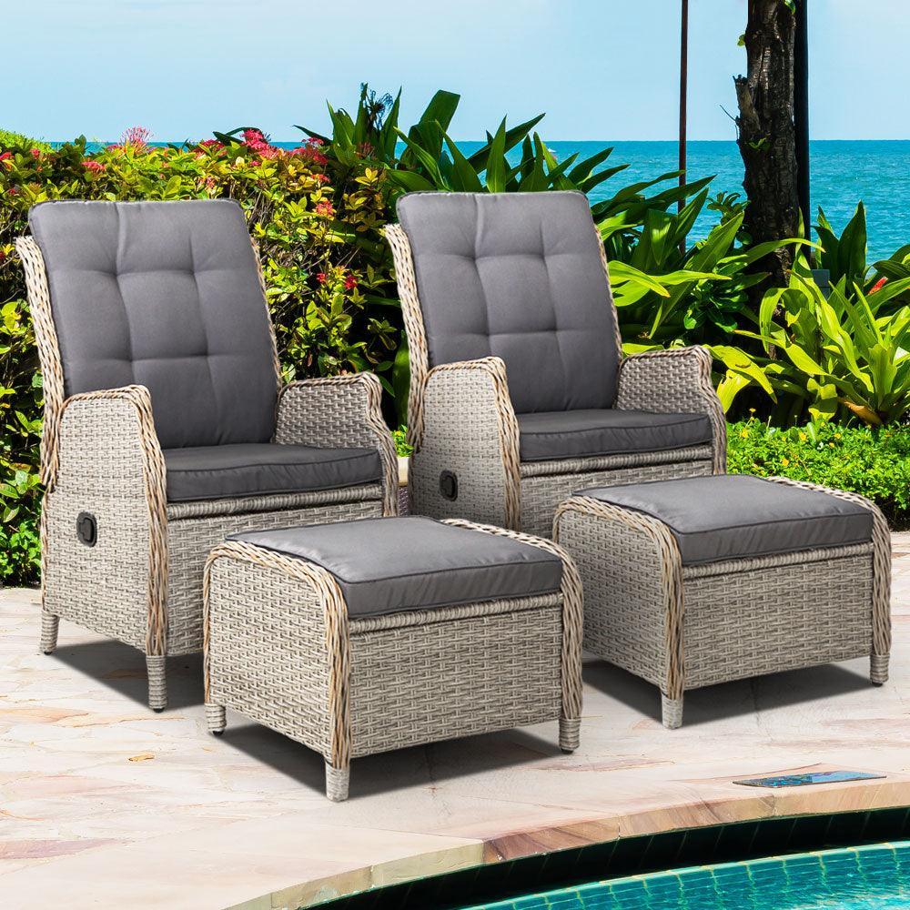 Gardeon Recliner Chairs Sun lounge Outdoor Patio Furniture Wicker Sofa Lounger 2pcs - John Cootes