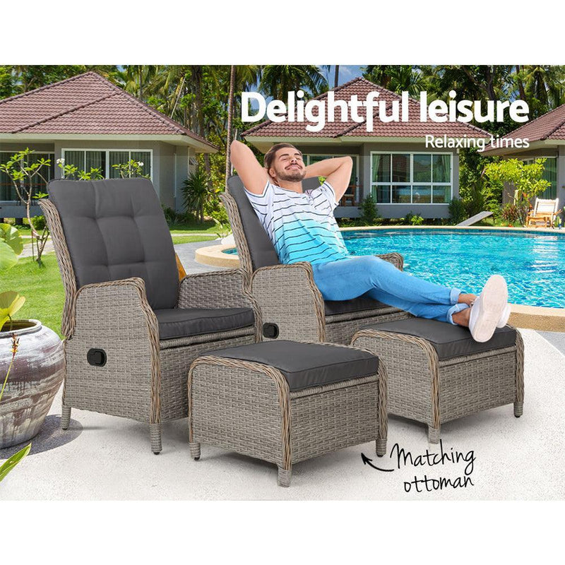 Gardeon Recliner Chairs Sun lounge Outdoor Patio Furniture Wicker Sofa Lounger 2pcs - John Cootes