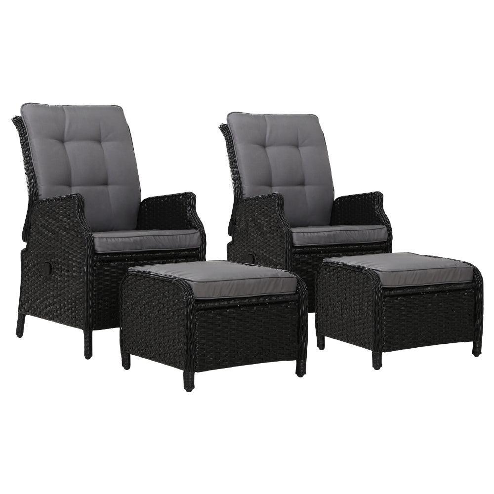 Gardeon Recliner Chairs Sun lounge Outdoor Setting Patio Furniture Wicker Sofa 2pcs - John Cootes