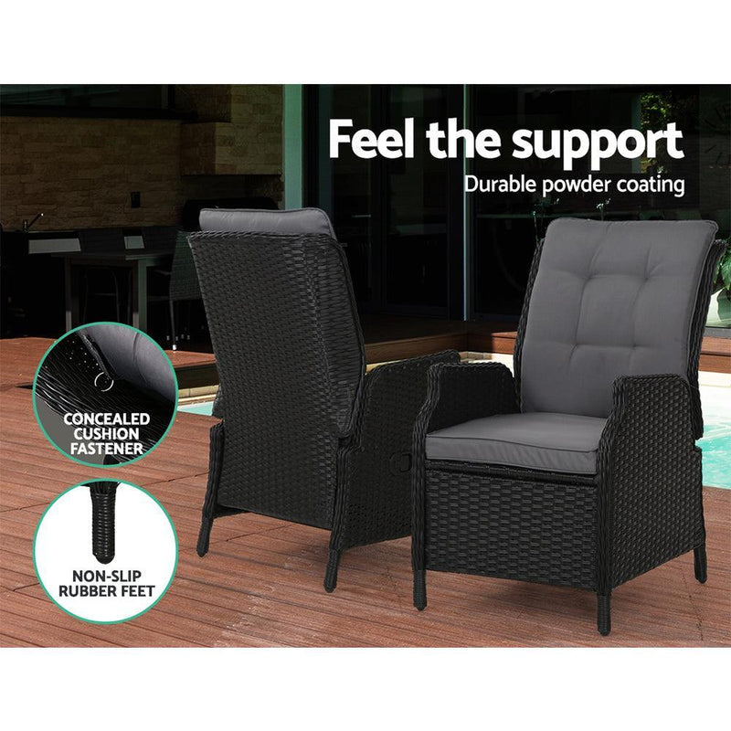 Gardeon Recliner Chairs Sun lounge Outdoor Setting Patio Furniture Wicker Sofa 2pcs - John Cootes