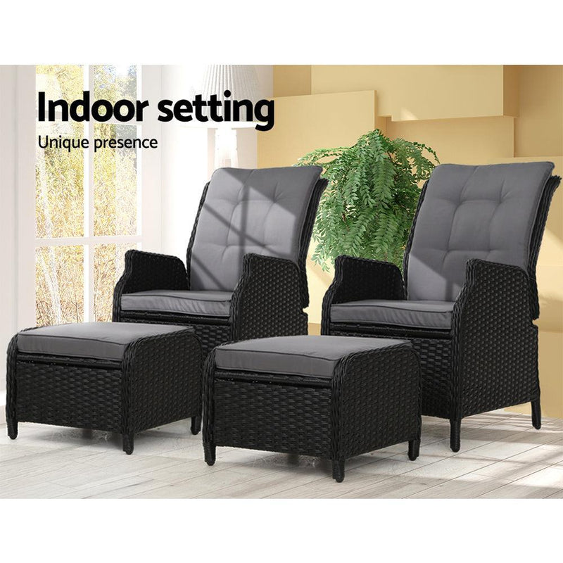 Gardeon Recliner Chairs Sun lounge Outdoor Setting Patio Furniture Wicker Sofa 2pcs - John Cootes