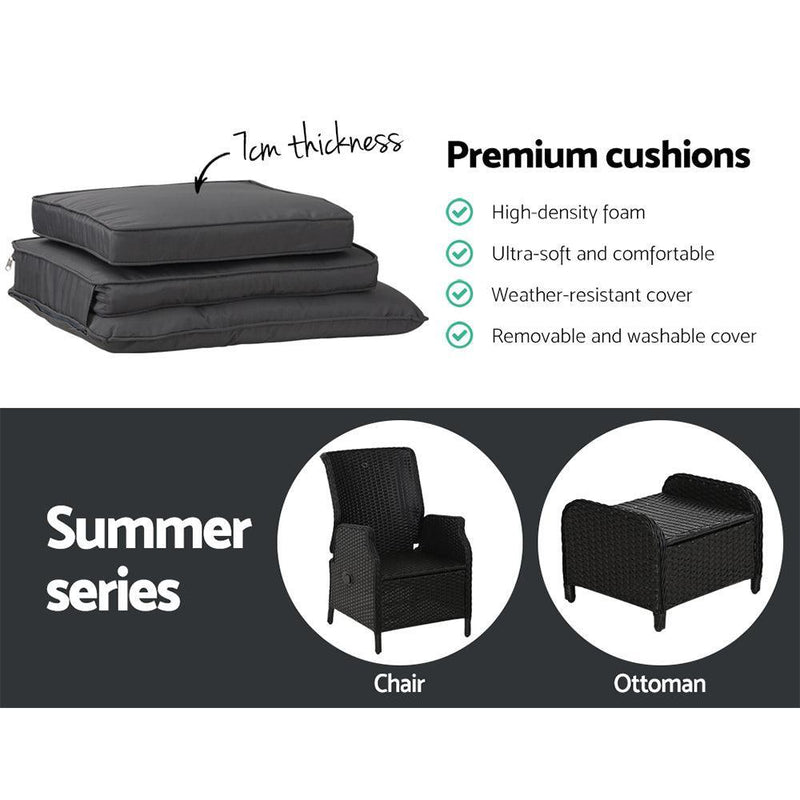 Gardeon Recliner Chairs Sun lounge Outdoor Setting Patio Furniture Wicker Sofa 2pcs - John Cootes