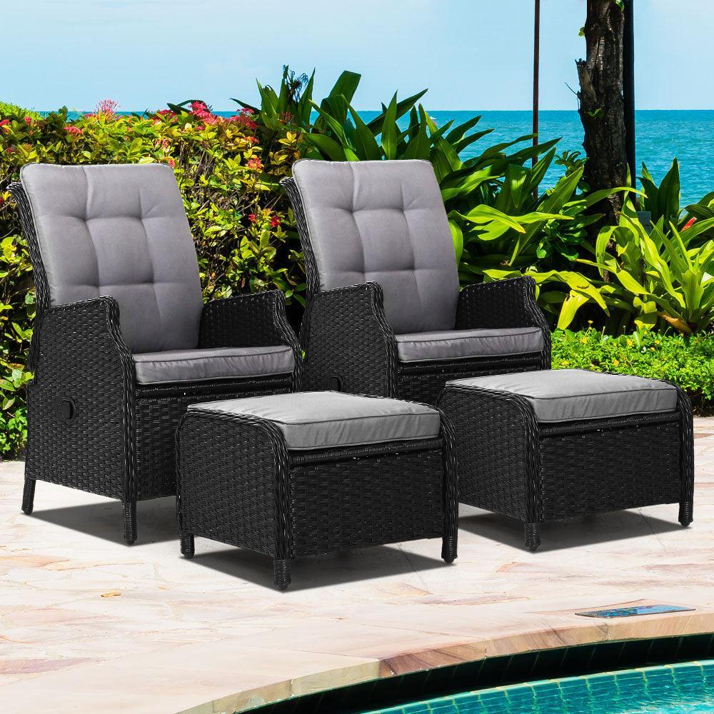 Gardeon Recliner Chairs Sun lounge Outdoor Setting Patio Furniture Wicker Sofa 2pcs - John Cootes