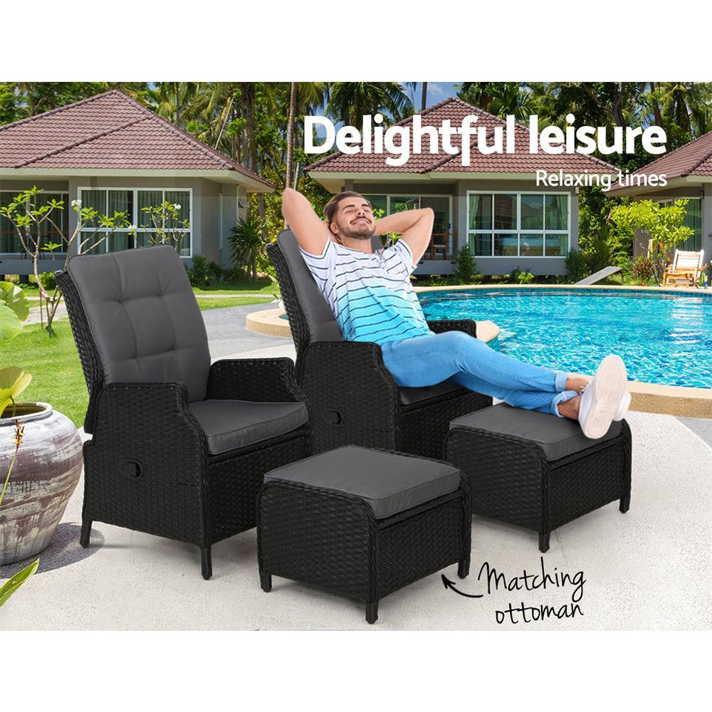 Gardeon Recliner Chairs Sun lounge Outdoor Setting Patio Furniture Wicker Sofa 2pcs - John Cootes