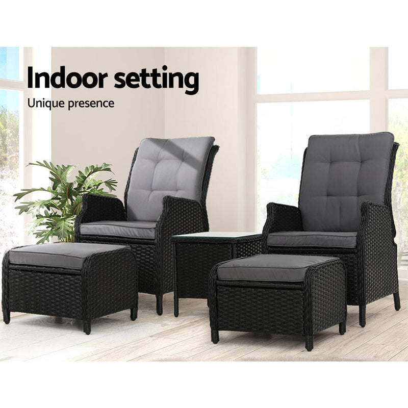 Gardeon Recliner Chairs Sun lounge Setting Outdoor Furniture Patio Garden Wicker - John Cootes