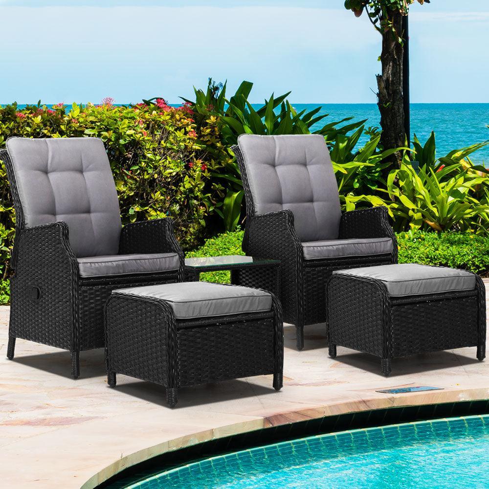 Gardeon Recliner Chairs Sun lounge Setting Outdoor Furniture Patio Garden Wicker - John Cootes