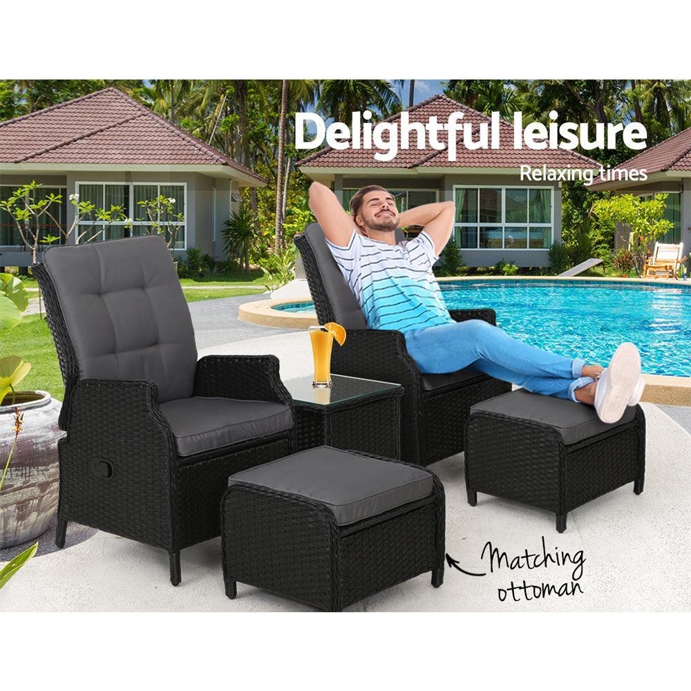 Gardeon Recliner Chairs Sun lounge Setting Outdoor Furniture Patio Garden Wicker - John Cootes