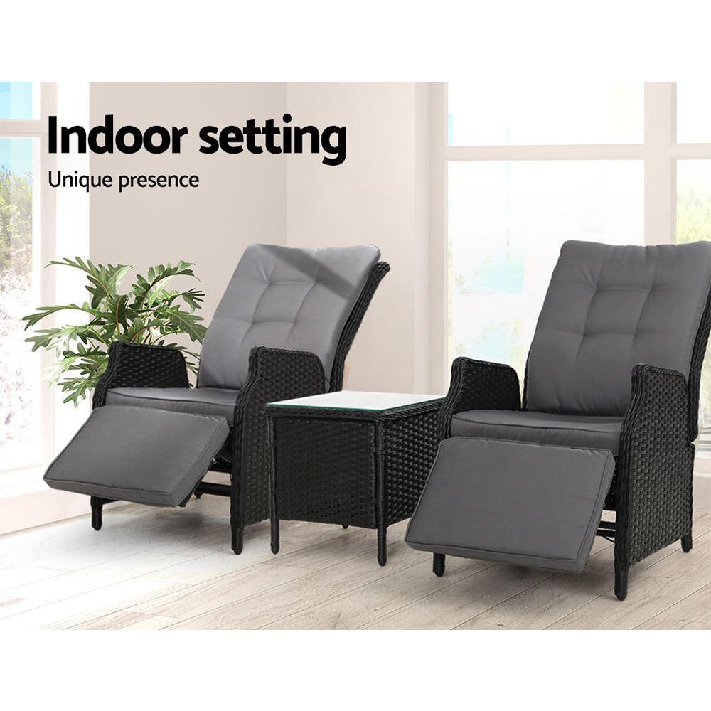 Gardeon Recliner Chairs Sun lounge Setting Outdoor Furniture Patio Wicker Sofa - John Cootes