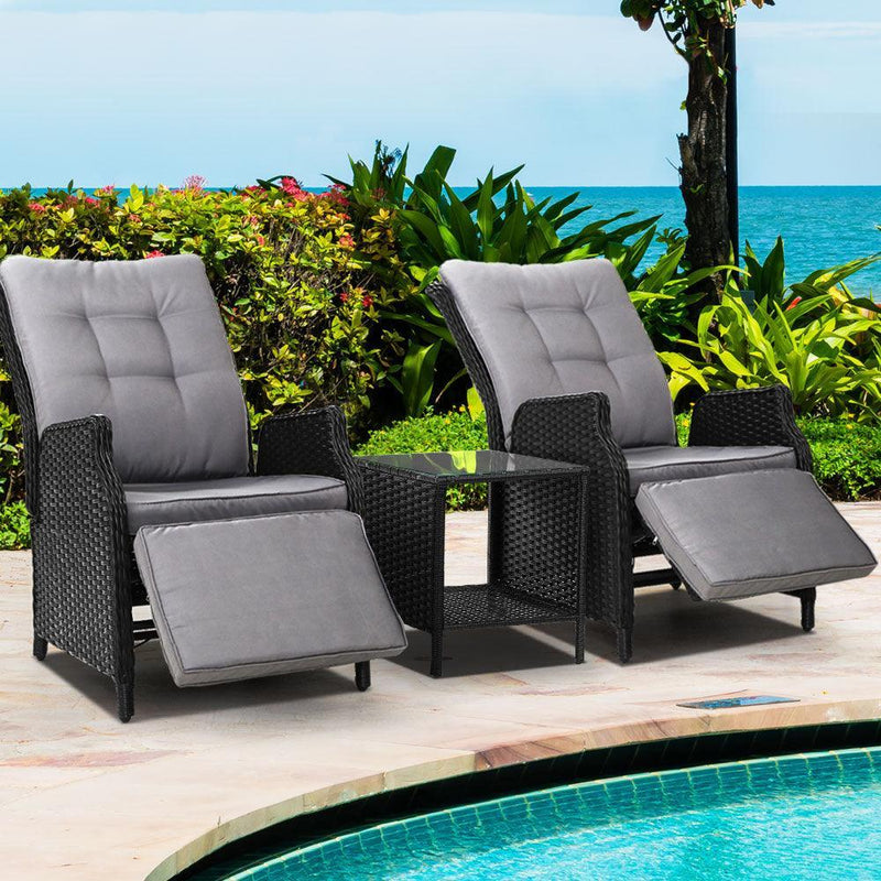 Gardeon Recliner Chairs Sun lounge Setting Outdoor Furniture Patio Wicker Sofa - John Cootes