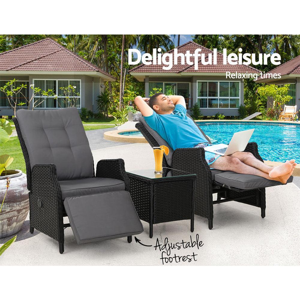 Gardeon Recliner Chairs Sun lounge Setting Outdoor Furniture Patio Wicker Sofa - John Cootes