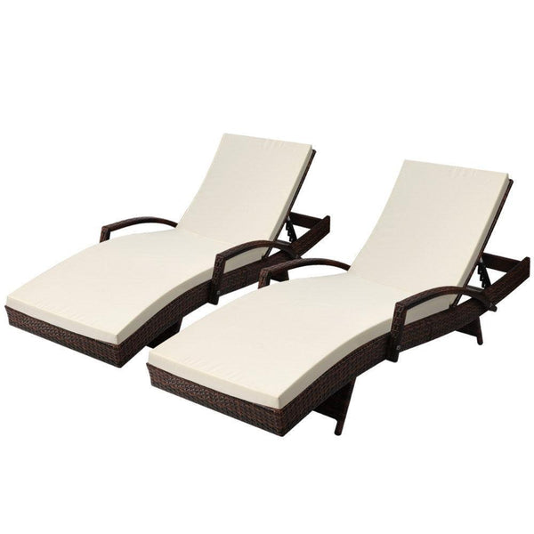 Gardeon Set of 2 Sun Lounge Outdoor Furniture Day Bed Rattan Wicker Lounger Patio - John Cootes