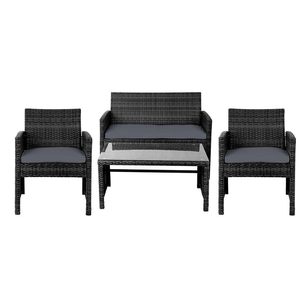 Gardeon Set of 4 Outdoor Lounge Setting Rattan Patio Wicker Dining Set Black - John Cootes