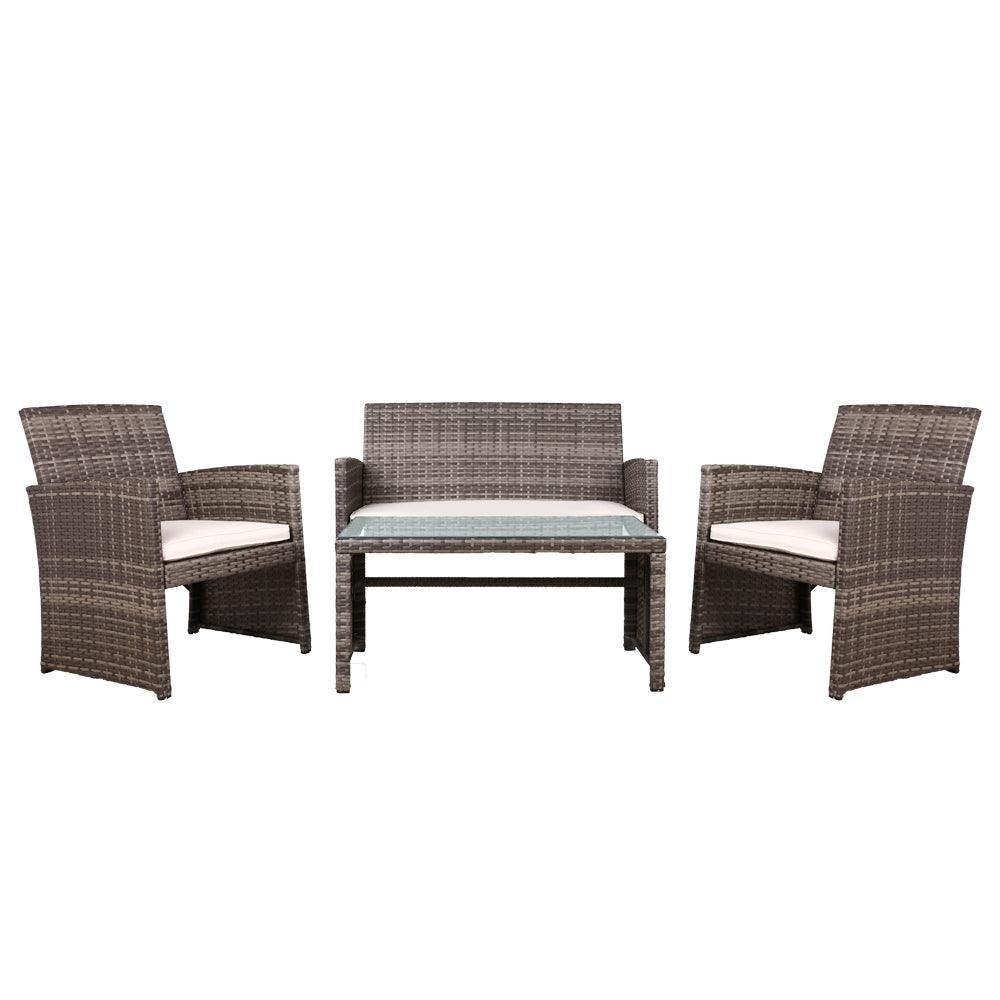 Gardeon Set of 4 Outdoor Lounge Setting Rattan Patio Wicker Dining Set Mixed Grey - John Cootes