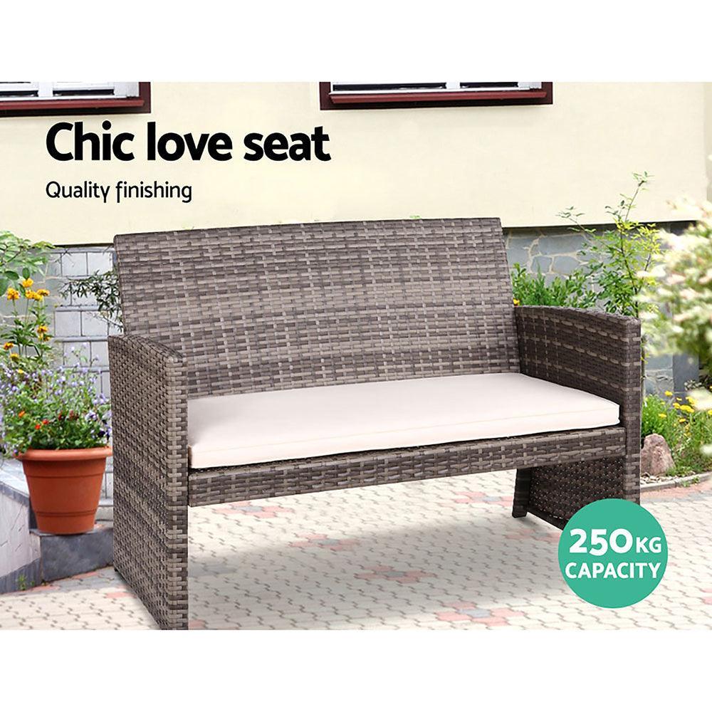 Gardeon Set of 4 Outdoor Lounge Setting Rattan Patio Wicker Dining Set Mixed Grey - John Cootes