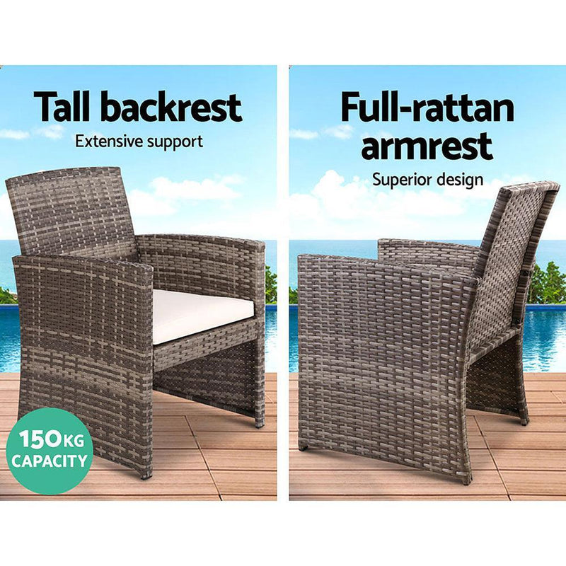 Gardeon Set of 4 Outdoor Lounge Setting Rattan Patio Wicker Dining Set Mixed Grey - John Cootes