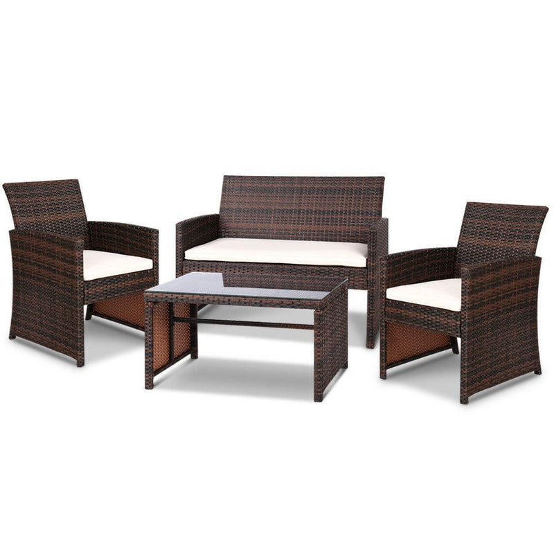 Gardeon Set of 4 Outdoor Rattan Chairs & Table - Brown - John Cootes