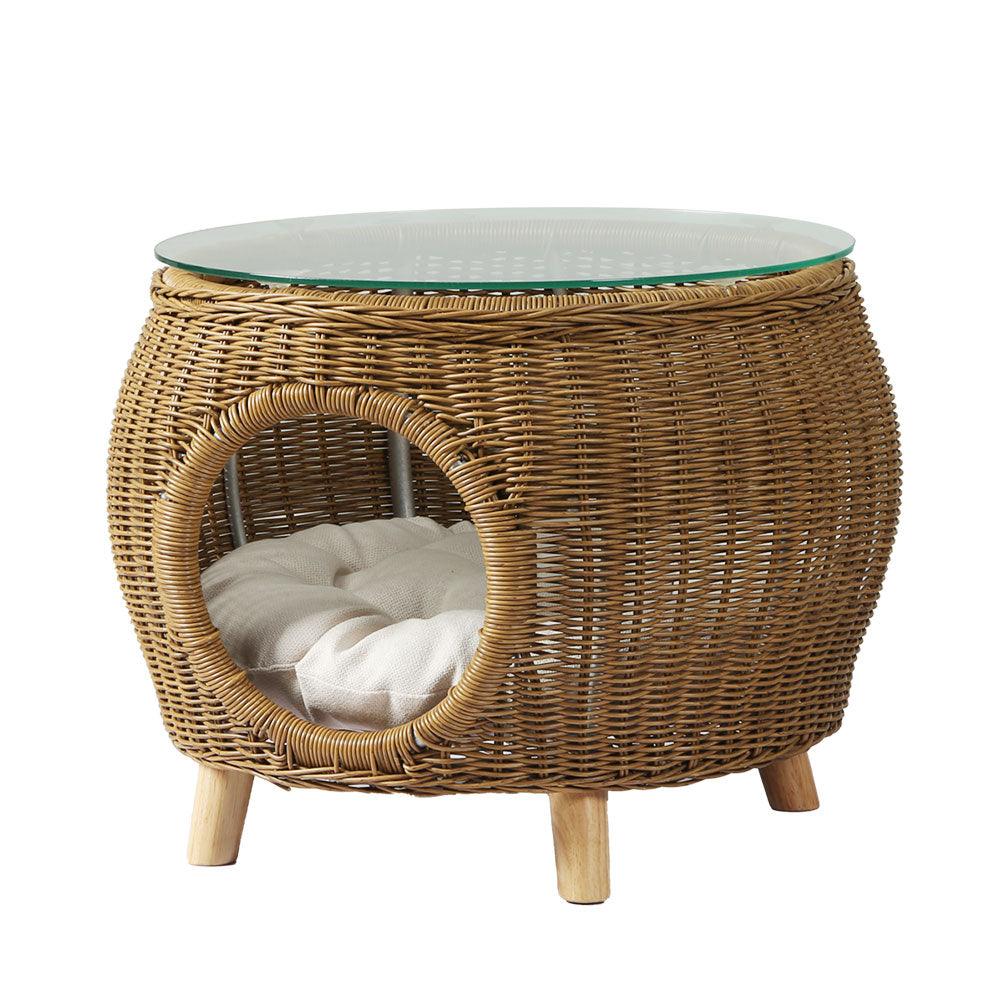 Gardeon Side Table Coffee Pet Bed Wicker Indoor Outdoor Furniture Patio Desk - John Cootes