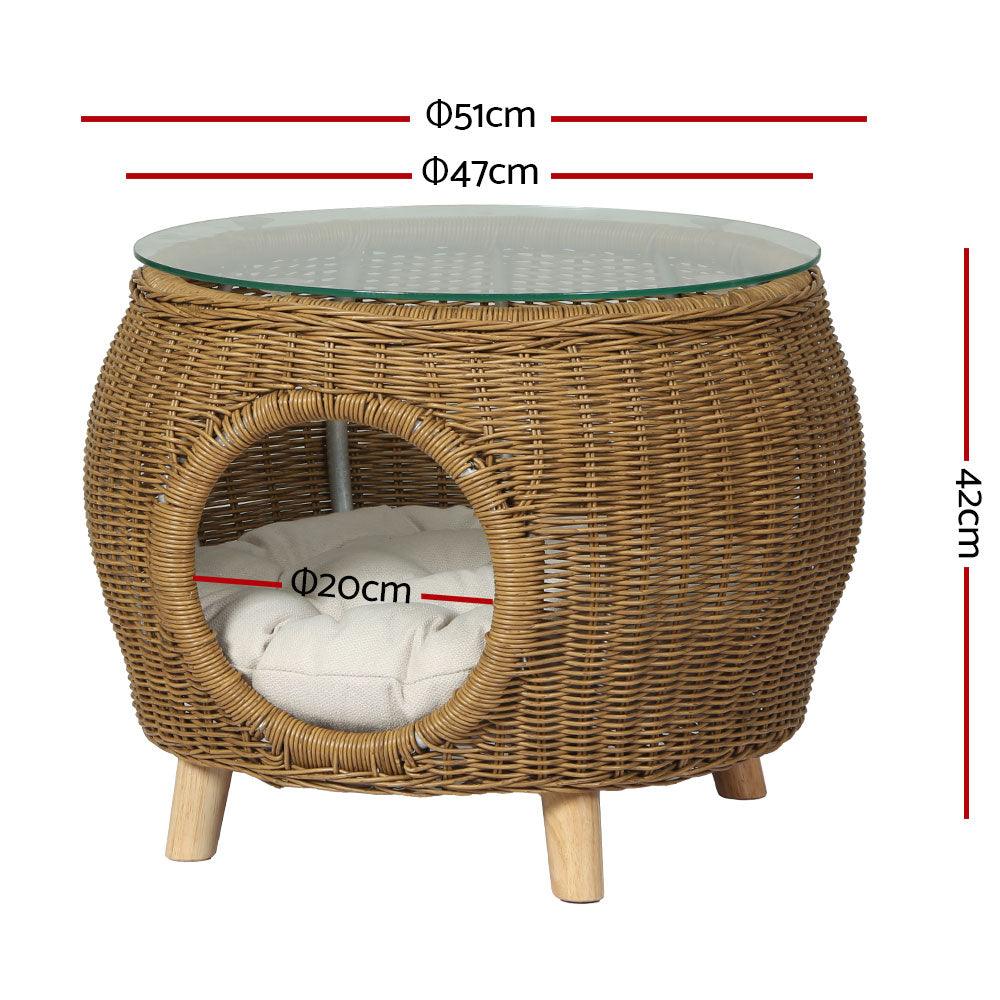 Gardeon Side Table Coffee Pet Bed Wicker Indoor Outdoor Furniture Patio Desk - John Cootes