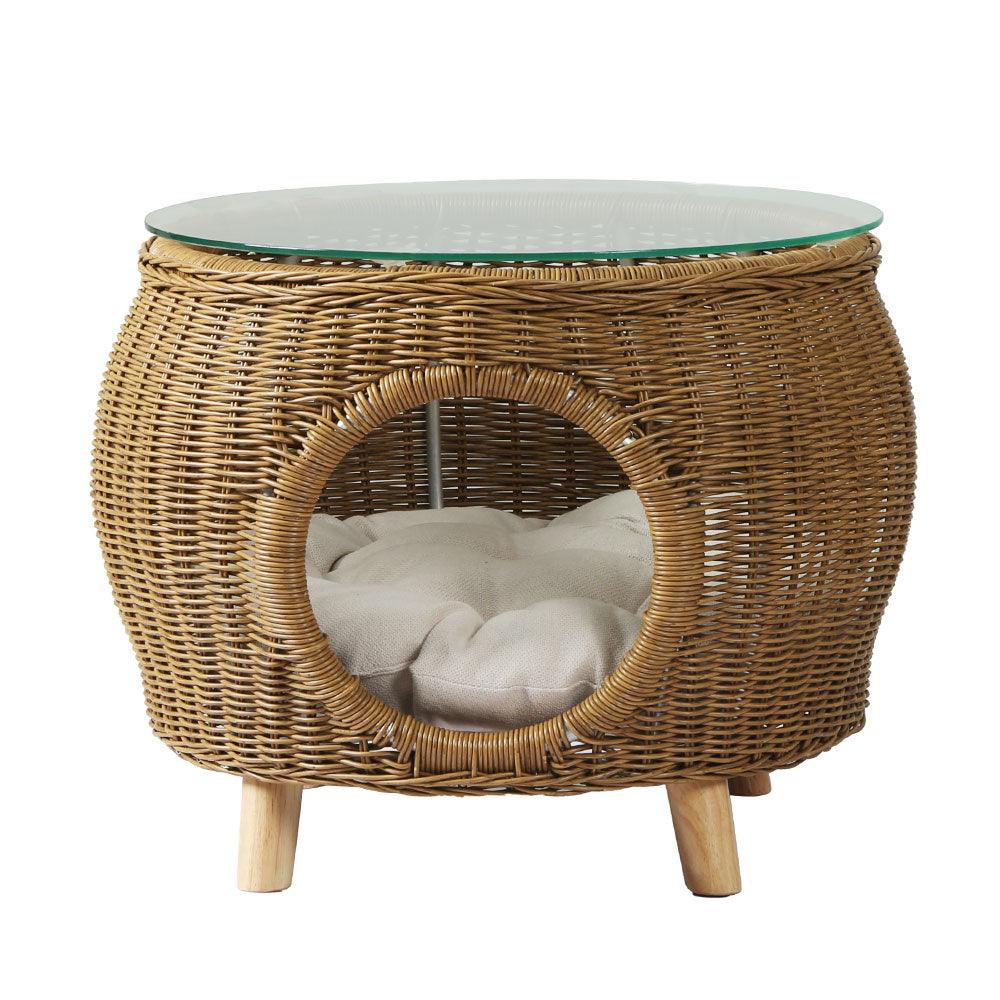 Gardeon Side Table Coffee Pet Bed Wicker Indoor Outdoor Furniture Patio Desk - John Cootes