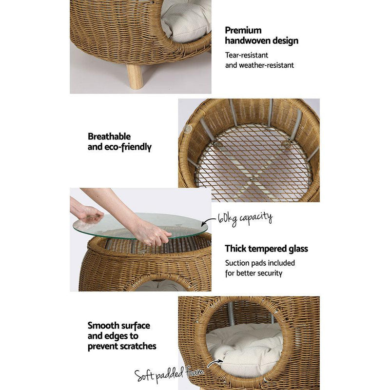 Gardeon Side Table Coffee Pet Bed Wicker Indoor Outdoor Furniture Patio Desk - John Cootes