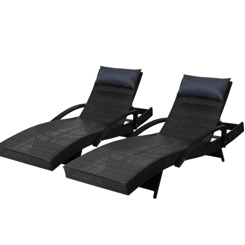 Gardeon Sun Lounge Outdoor Furniture Wicker Lounger Rattan Day Bed Garden Patio Black - John Cootes