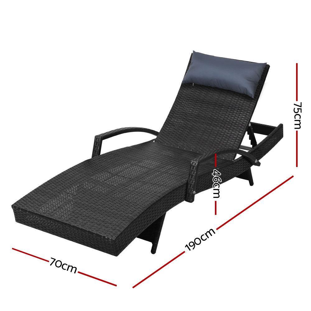 Gardeon Sun Lounge Outdoor Furniture Wicker Lounger Rattan Day Bed Garden Patio Black - John Cootes