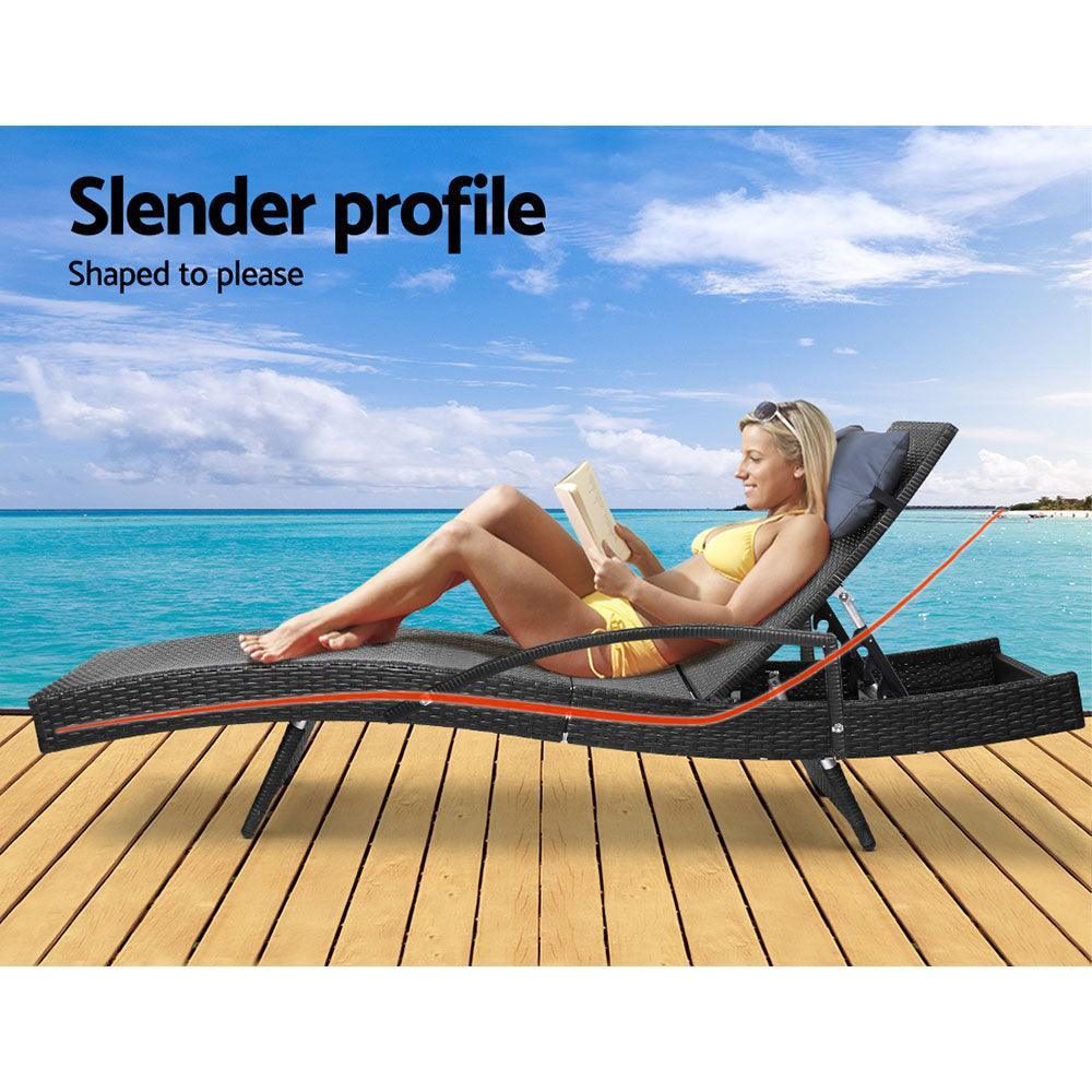 Gardeon Sun Lounge Outdoor Furniture Wicker Lounger Rattan Day Bed Garden Patio Black - John Cootes