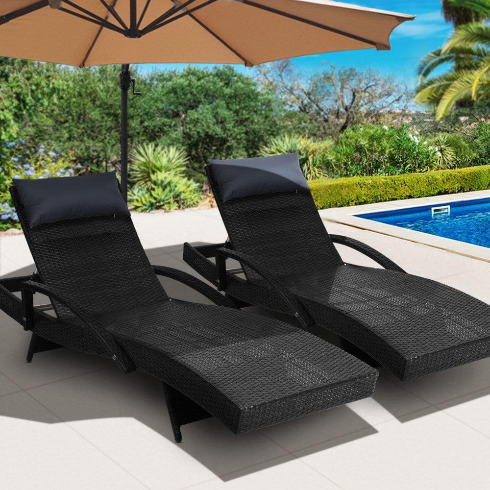 Gardeon Sun Lounge Outdoor Furniture Wicker Lounger Rattan Day Bed Garden Patio Black - John Cootes