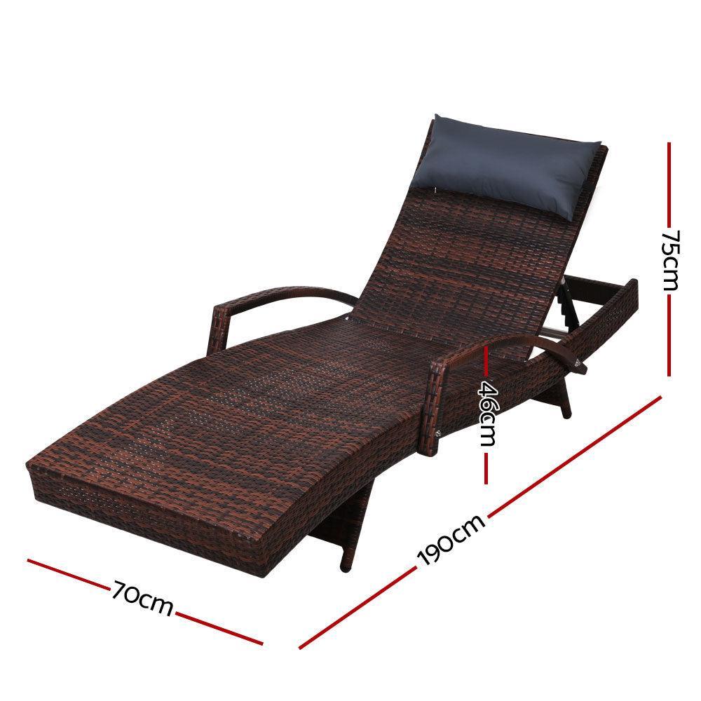 Gardeon Sun Lounge Outdoor Furniture Wicker Lounger Rattan Day Bed Garden Patio Brown - John Cootes