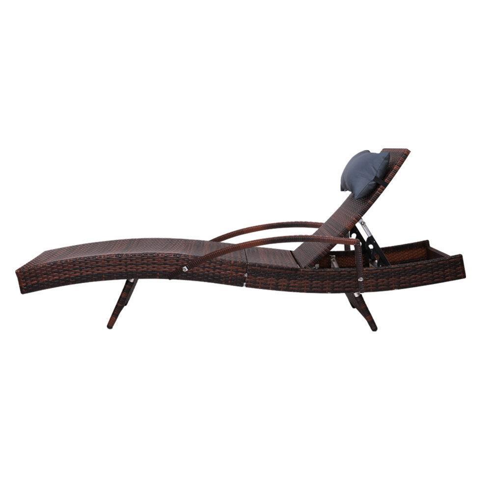 Gardeon Sun Lounge Outdoor Furniture Wicker Lounger Rattan Day Bed Garden Patio Brown - John Cootes