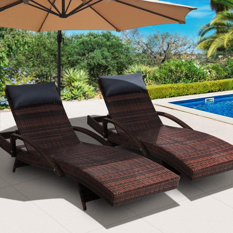 Gardeon Sun Lounge Outdoor Furniture Wicker Lounger Rattan Day Bed Garden Patio Brown - John Cootes