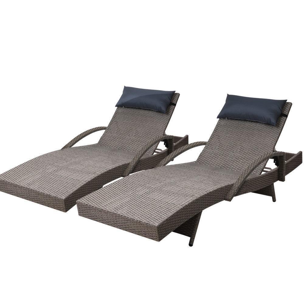 Gardeon Sun Lounge Outdoor Furniture Wicker Lounger Rattan Day Bed Garden Patio Grey - John Cootes