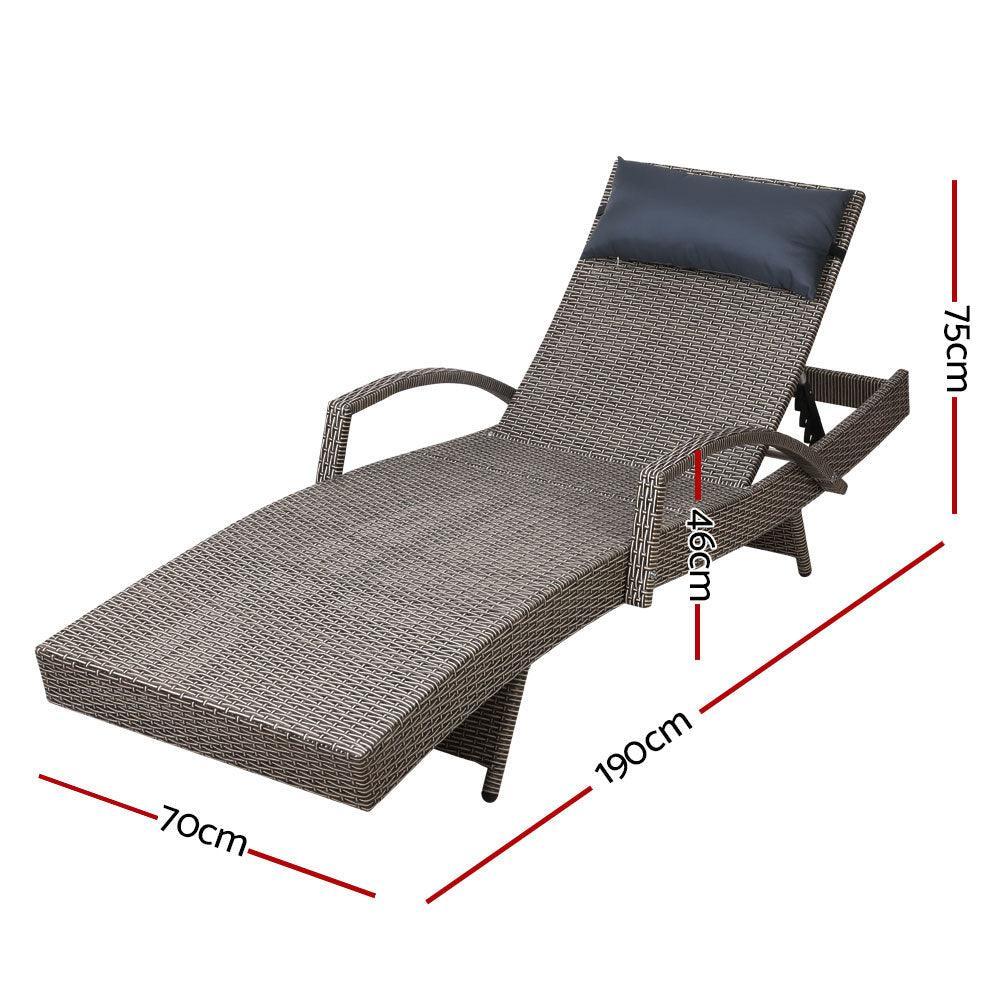 Gardeon Sun Lounge Outdoor Furniture Wicker Lounger Rattan Day Bed Garden Patio Grey - John Cootes