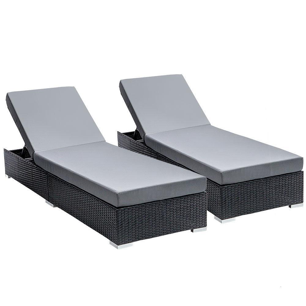 Gardeon Sun Lounge Wicker Lounger Outdoor Furniture Rattan Garden Day Bed Sofa Black - John Cootes