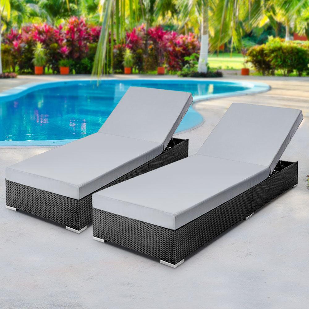 Gardeon Sun Lounge Wicker Lounger Outdoor Furniture Rattan Garden Day Bed Sofa Black - John Cootes