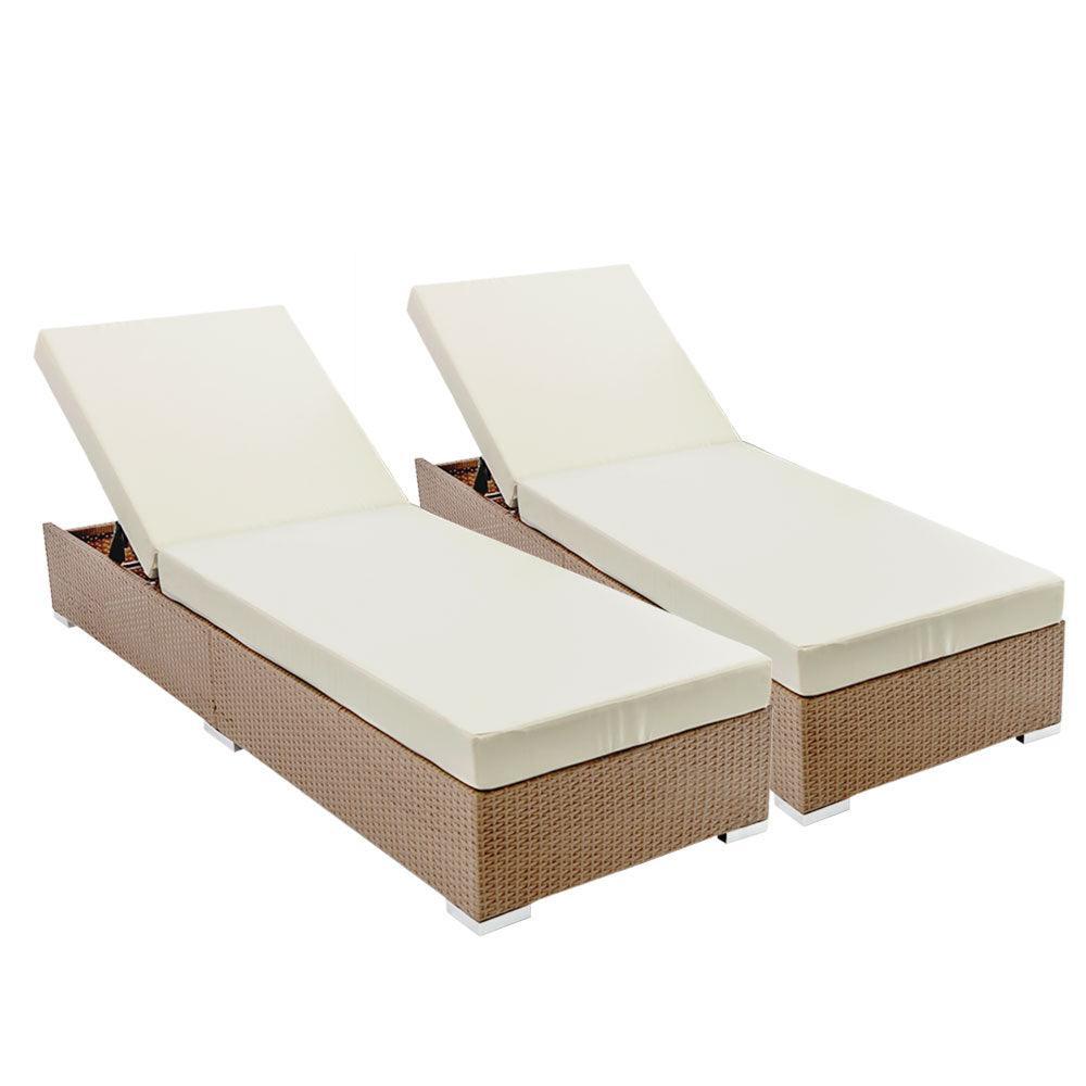 Gardeon Sun Lounge Wicker Lounger Outdoor Furniture Rattan Garden Day Bed Sofa Brown - John Cootes