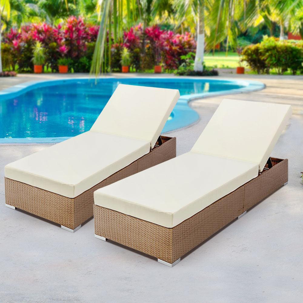 Gardeon Sun Lounge Wicker Lounger Outdoor Furniture Rattan Garden Day Bed Sofa Brown - John Cootes