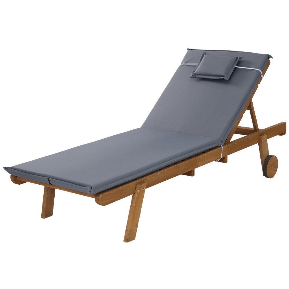 Gardeon Sun Lounge Wooden Lounger Outdoor Furniture Day Bed Wheel Patio Grey - John Cootes