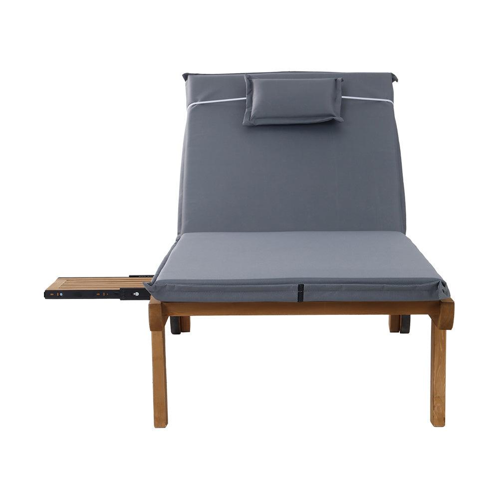 Gardeon Sun Lounge Wooden Lounger Outdoor Furniture Day Bed Wheel Patio Grey - John Cootes