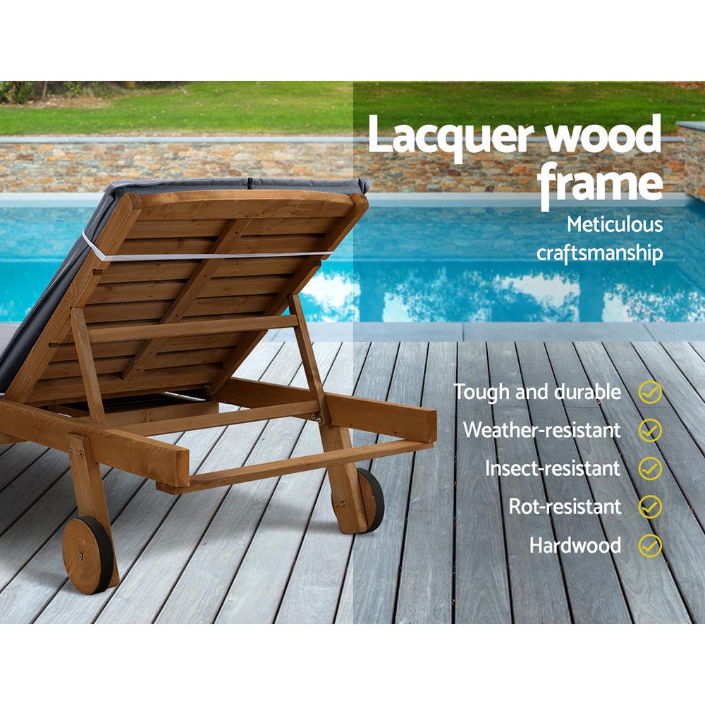 Gardeon Sun Lounge Wooden Lounger Outdoor Furniture Day Bed Wheel Patio Grey - John Cootes