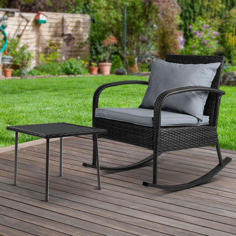 Gardeon Wicker Rocking Chairs Table Set Outdoor Setting Recliner Patio Furniture - John Cootes