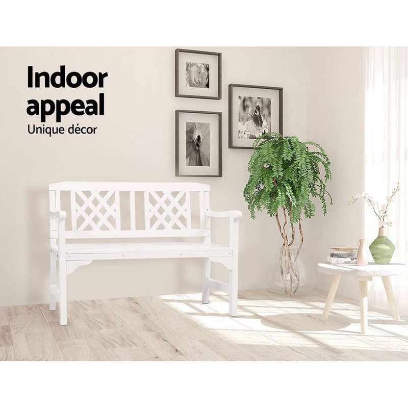 Gardeon Wooden Garden Bench 2 Seat Patio Furniture Timber Outdoor Lounge Chair White - John Cootes