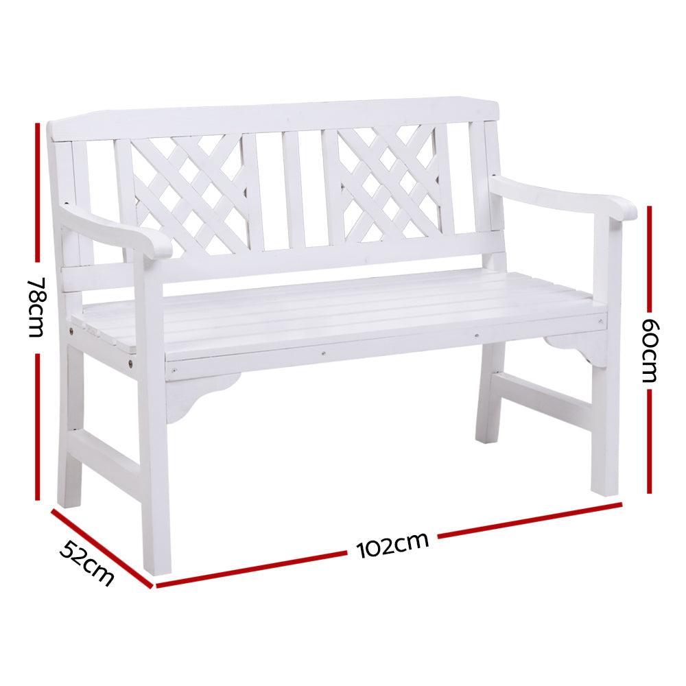 Gardeon Wooden Garden Bench 2 Seat Patio Furniture Timber Outdoor Lounge Chair White - John Cootes