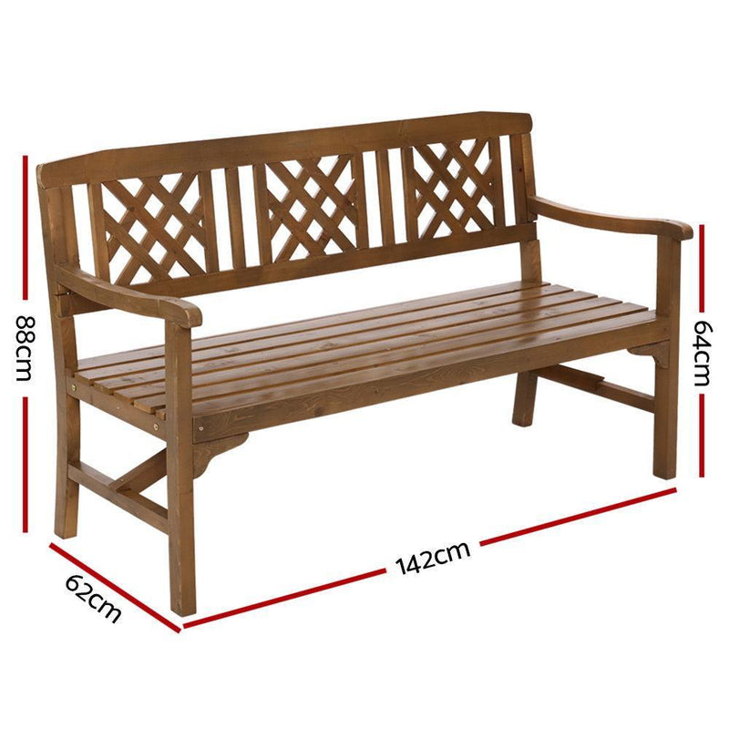 Gardeon Wooden Garden Bench 3 Seat Patio Furniture Timber Outdoor Lounge Chair Natural - John Cootes