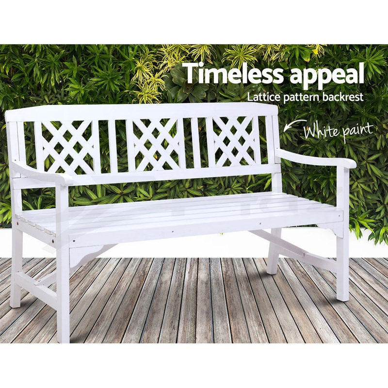 Gardeon Wooden Garden Bench 3 Seat Patio Furniture Timber Outdoor Lounge Chair White - John Cootes